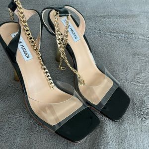 Steve Madden High Heel Clear Black Gold Chain Detail - HOT